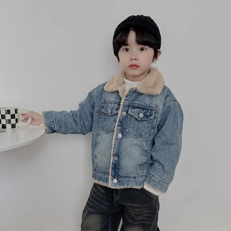 الخريف/الشتاء الأطفال الدنيم سترة جديد الأولاد عارضة الدافئة وسميكة معطف المخملية 110-160 سنتيمتر #6