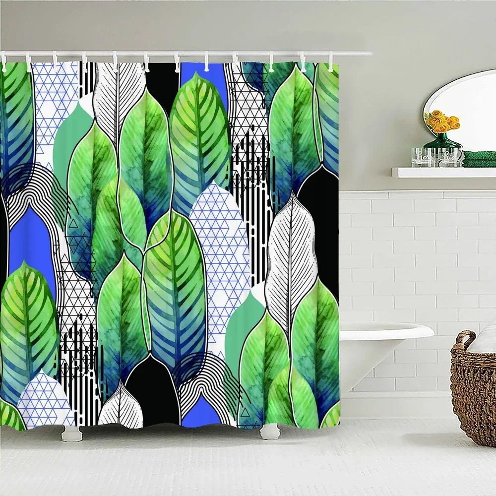 200x180cm Curtain for Bathroom 3D Plant Leaves Leaf Printing Waterproof Household Decorative Curtain With Hooks Shower Curtain