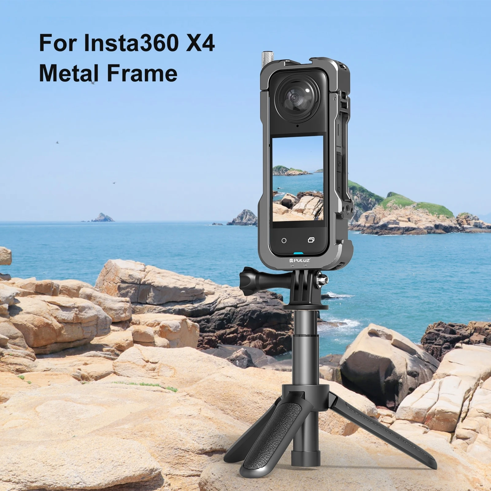 PULUZ for Insta360 X4 Metal Protective Cage Rig Housing Frame with Lens Cover for Insta360 X4 Aluminum Frame Accessories