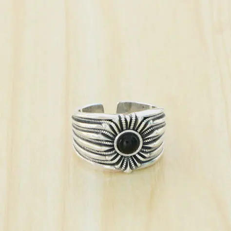 

European and American punk sunflower ring for men with adjustable opening for a high-end feel 925 sterling silver ring for men's