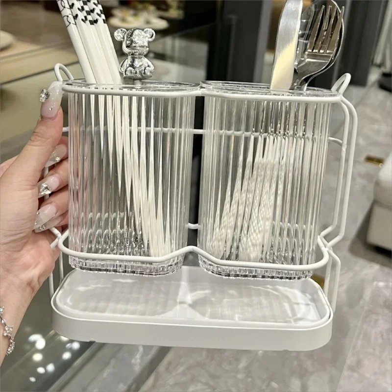 Wall Mounted Kitchen Cutlery Organizer Light Luxury Chopstick Spoon Holder Stainless steel Utensil Drying Rack