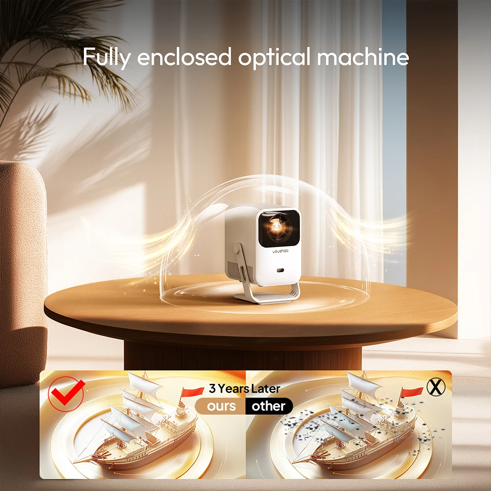 Vevshao A15 Proyektor Pintar Portabel Android 13 Proyektor WiFi Ganda Keystone Otomatis Fokus Saku Beamer Pertemuan Rumah Video Bioskop