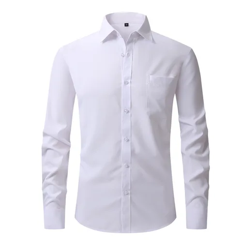 Imagen 2 del producto Camisa de manga larga para hombre, camisa elástica Formal para boda, color blanco, azul, amarillo y rojo, alta calidad, Primavera, nuevo ajuste Regular