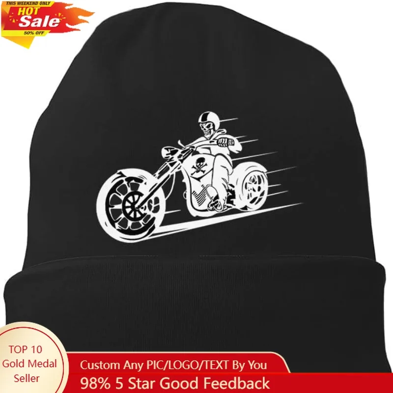 

Cool Motorcycle Skull Men Beanie Hat, Adult Unisex Black Knitted Skull Cap,Classic Skeleton Ride Cuffed Beanies for Men
