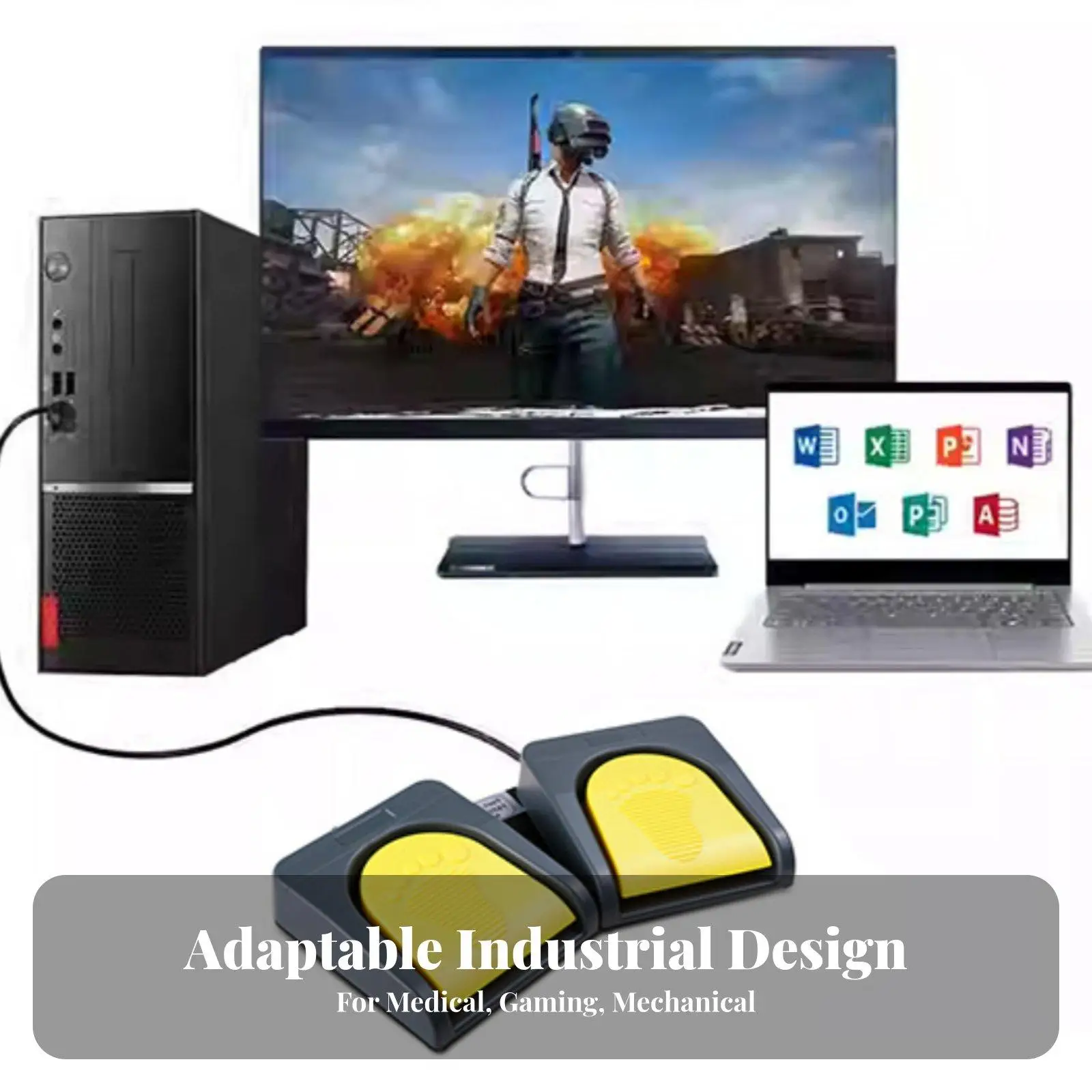 Metal Base USB Foot Pedal Two Function Customizable Key Trigger Anti Slip Pads for Office Software and Gaming Commands
