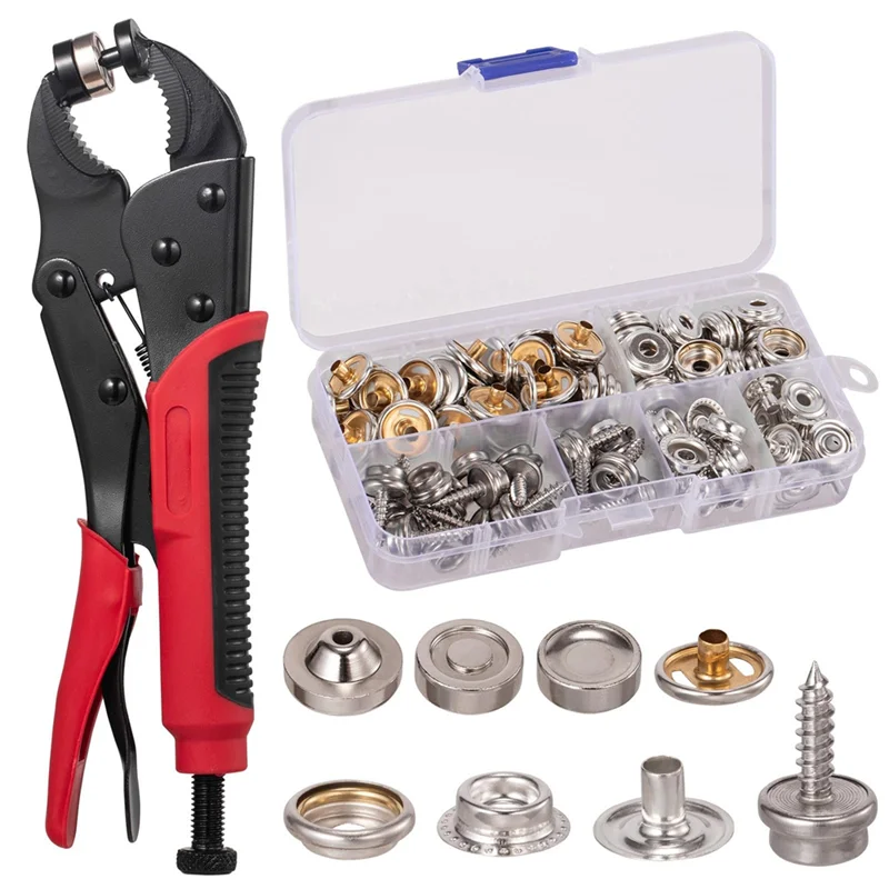 

Heavy Duty Snap Fastener Tool Adjustable Snap Button Kit With 3 Dies, For Boat Cover Leather Fabric Cloths DIY-A21R