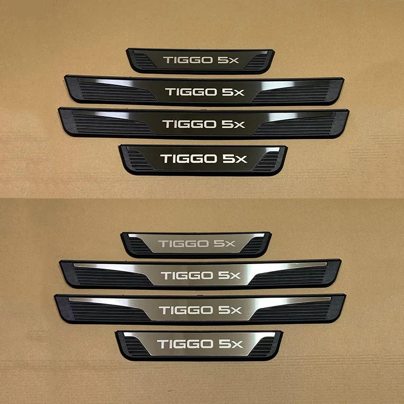 ABS Stainless Steel For Tiggo 5X Car Door Sill Cover Scuff Plate Pedal Protector Threshold Trim Car Self-adhesive Plastic Base 4
