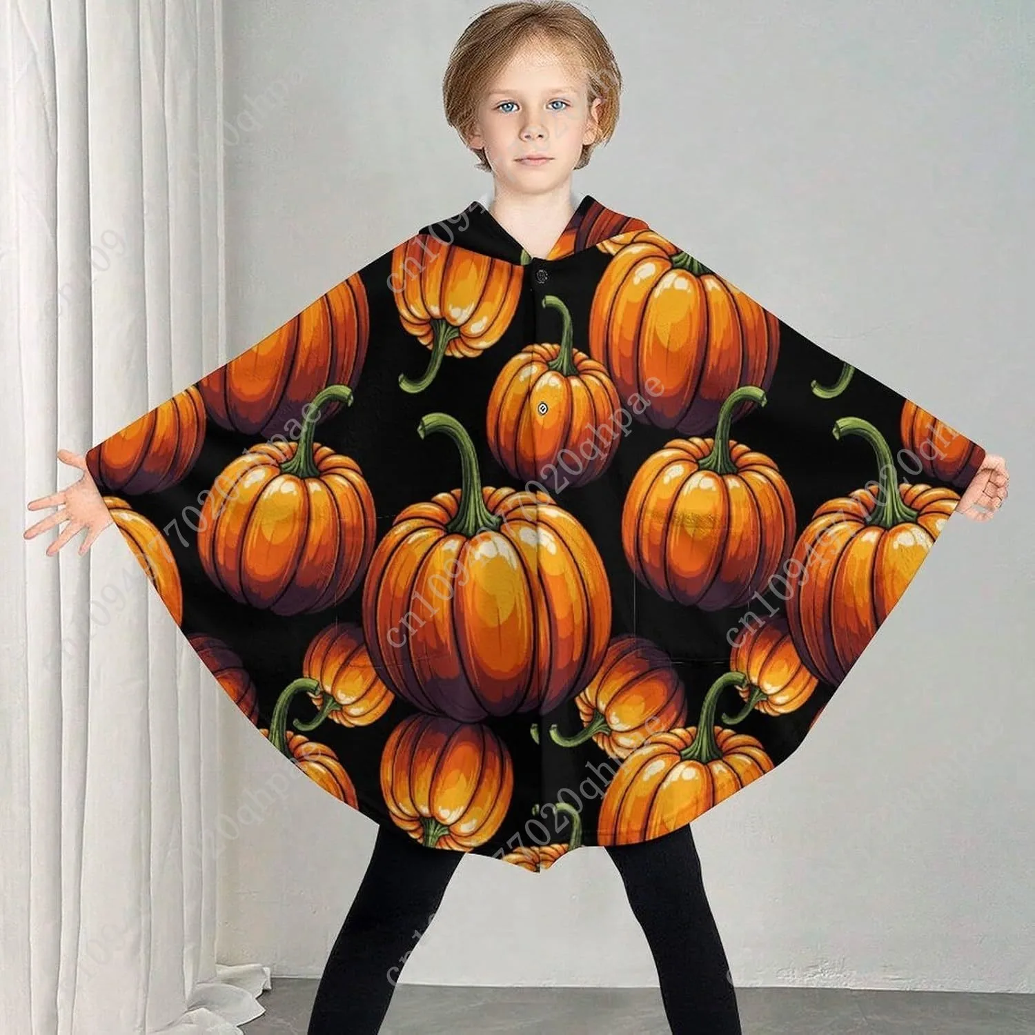 Cozy Flannel Blanket Sweater,Pumpkin Pattern On Black Oversized Hoodie With Pockets For Kids And Teenagers