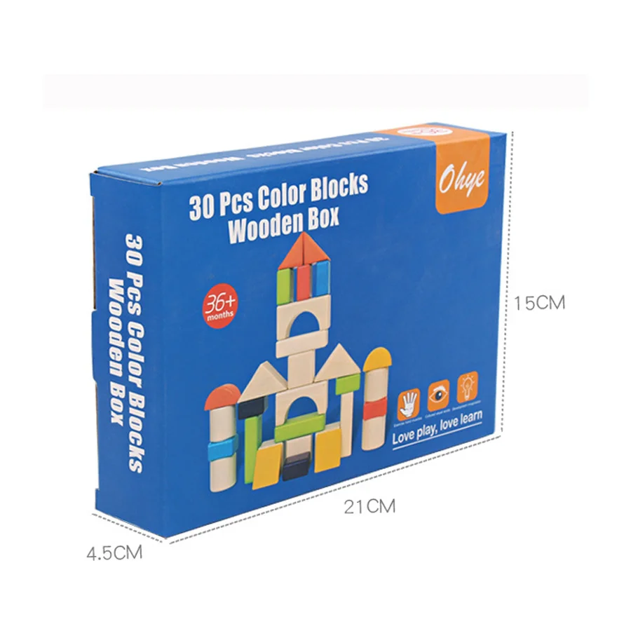 30 pçs de madeira faia blocos coloridos montessori forma educacional cognição blocos de construção com caixa crianças pré-escolar aprendizagem jogo