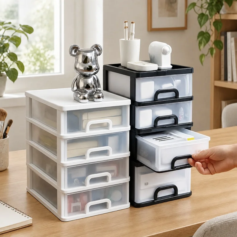 Multi-Tier Plastic Storage Drawer Cabinet for Desk, Ideal for Organizing Office and Home Essentials