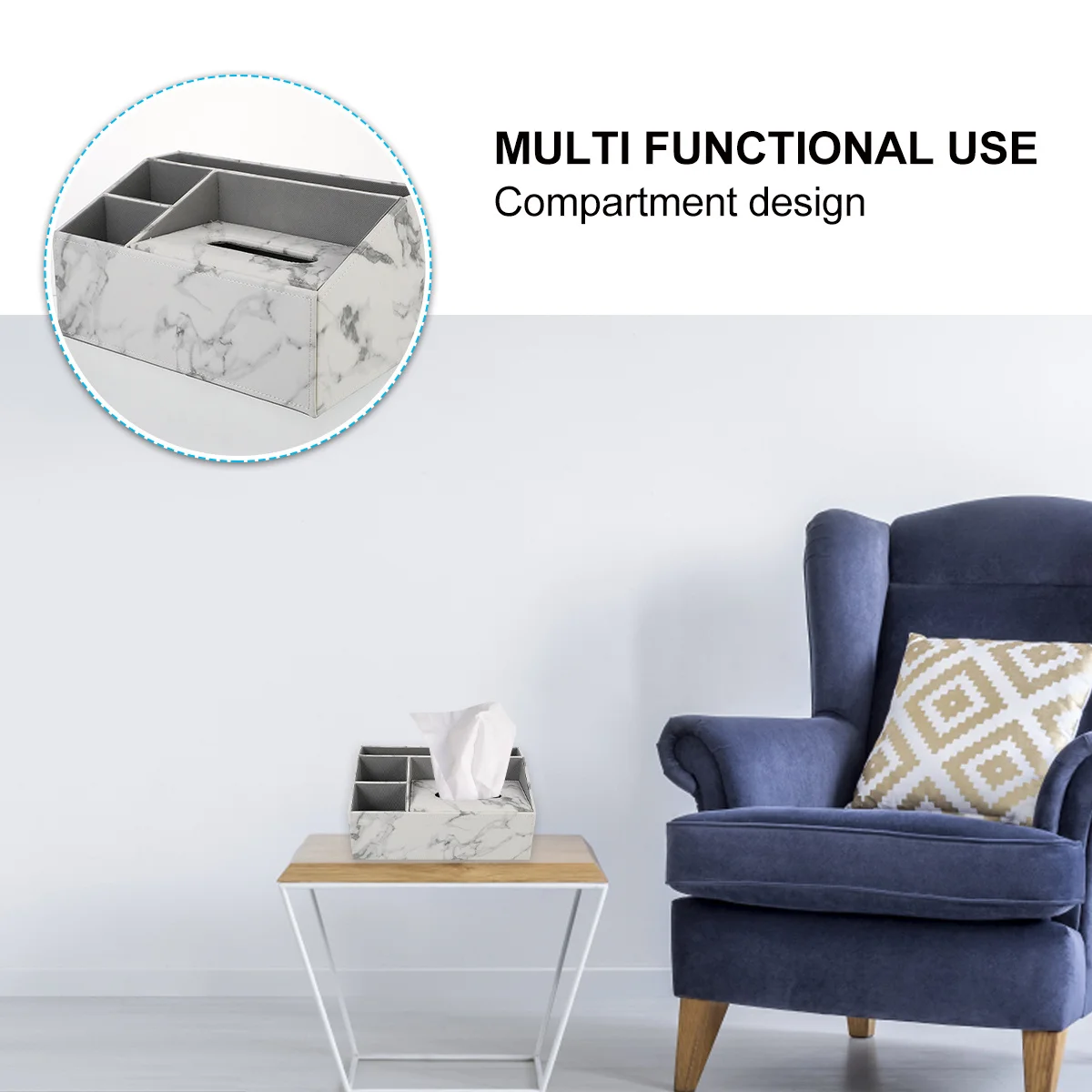 

1 pc Marble Vein Desktop Storage Organizer 3 Compartments Paper Box Thick Wood Tissue Container For Home Hotel Office