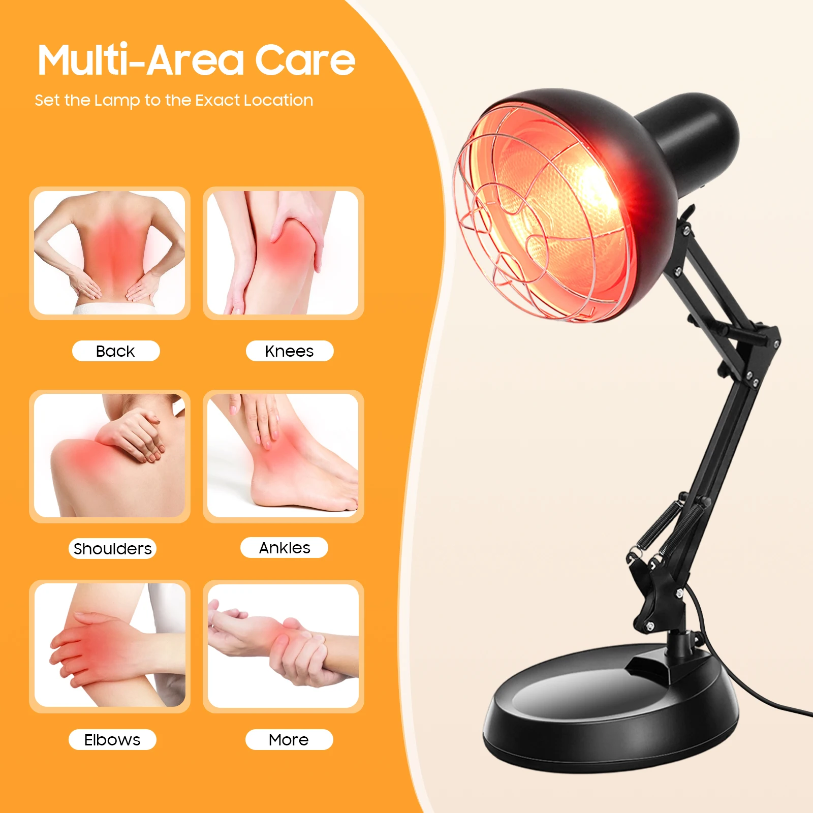 150W Infrarot-Wärmelampe für Zuhause Infrarot-Therapielampe zur Linderung von Muskelschmerzen und Rückenschmerzen Schwarz 65cm – Detail 6