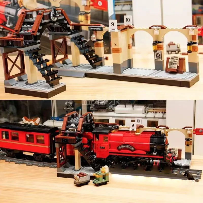 مدينة بنة قطار البخار الإبداعي ​ ​ محطة المرور Streetview منصة السكك الحديدية نموذج لعبة الطوب طفل الكبار للهدايا