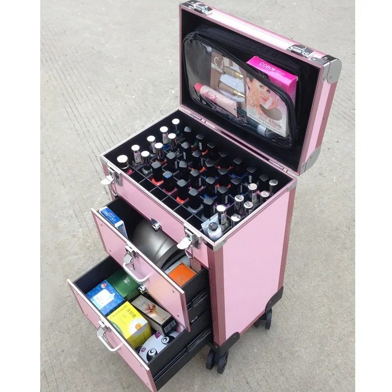 Professional Makeup Case Large Capacity Rolling Wheels Travel Suitcase Cosmetic Case On Beauty Nail Tattoo Manicure Trolley Box