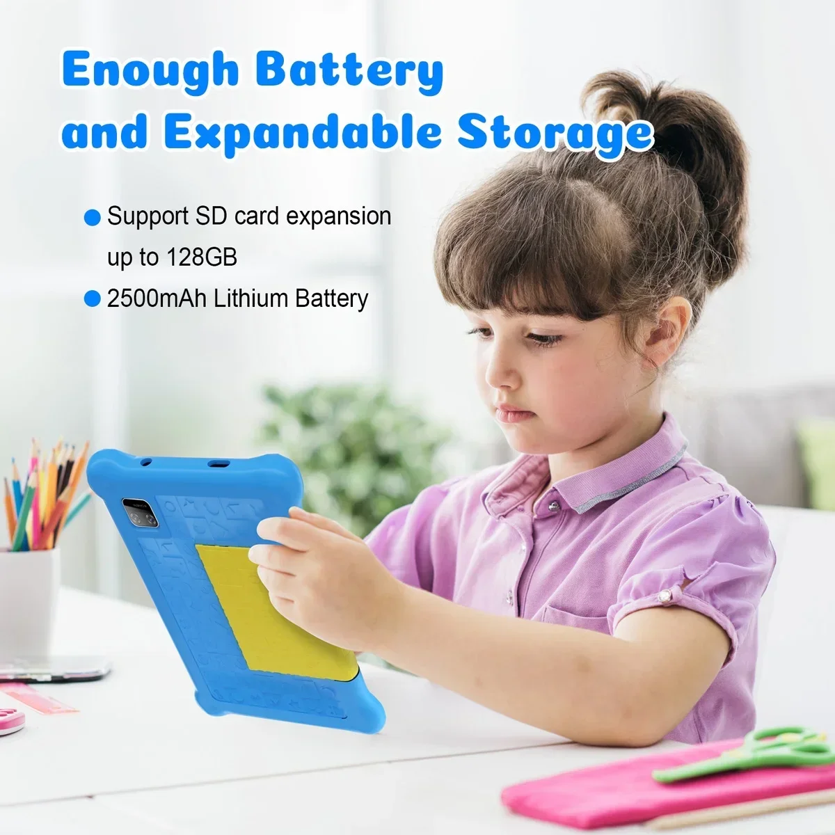 7 "Kids Learning Tablet Bundle Scrittoio Disegno Tablet Cuffie Borsa stilo Controlli parenici Android13 Quad Core 5 GB + 32 GB