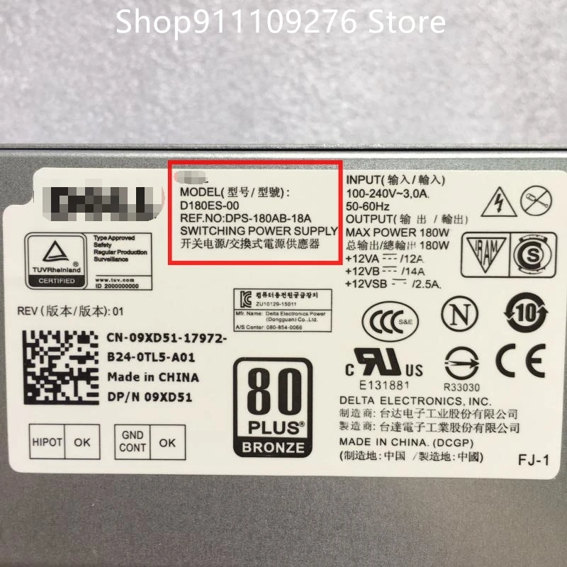 Original PSU for Dell Optiplex H180ES-00 H180AS-00 H180AS-01 H180AS-02 L180AS-01 L180AS-02 L180ES-00 D180ES-00 HU180NS-00 8+4PIN