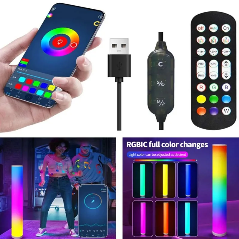 Imagem -05 - Rgb Led Lâmpada de Assoalho para Sala Canto Luz Ambiente App Música Inteligente Mudança de Cor Sincronizada Colorido Decorativo pc