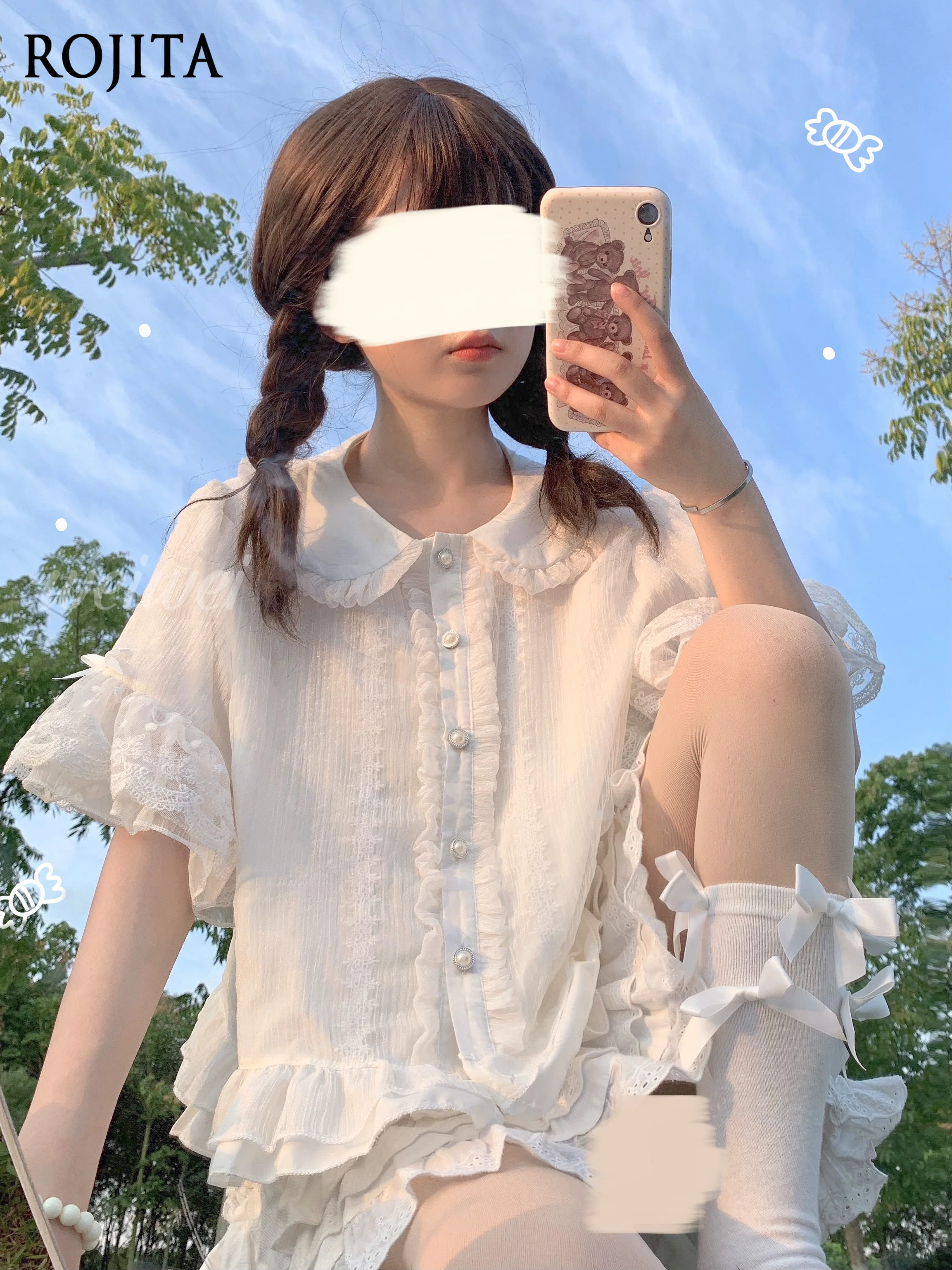

Japanese Style Lolita Lolita Inner Wear White Shirt Women 2025 New Summer Doll Collar Bell Sleeve Blouse Top Womens Tops