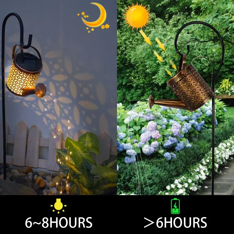 Imagem -05 - Solar Rega Pode Lanterna de Metal Outdoor Waterfall Lights Impermeável Pendurado Luz Decoração do Jardim Fairy Art Decorativa