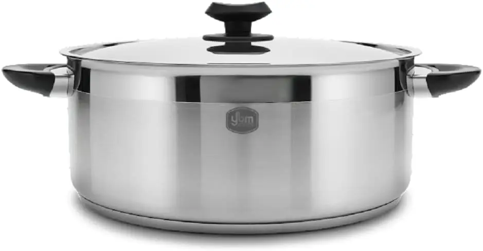 

Professional Chef‘s 18/10 Stainless Steel Dutch Oven Covered Tri-Ply Capsule Base with Bakelite Handle, Terrific Mirror Silver,