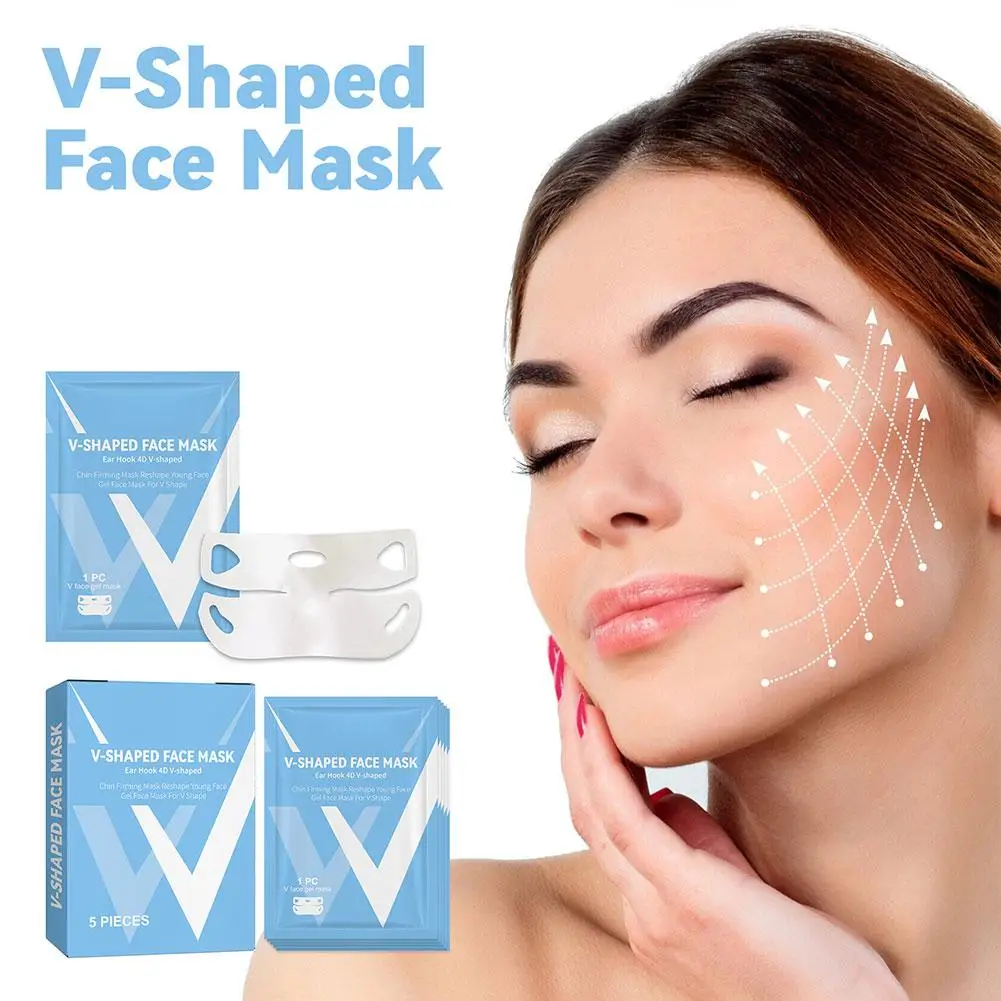 5 buah masker pelangsing pengangkat wajah, masker wajah leher, pengencang, pemijat dagu dua telinga 3D, tambalan kurus C V3B7