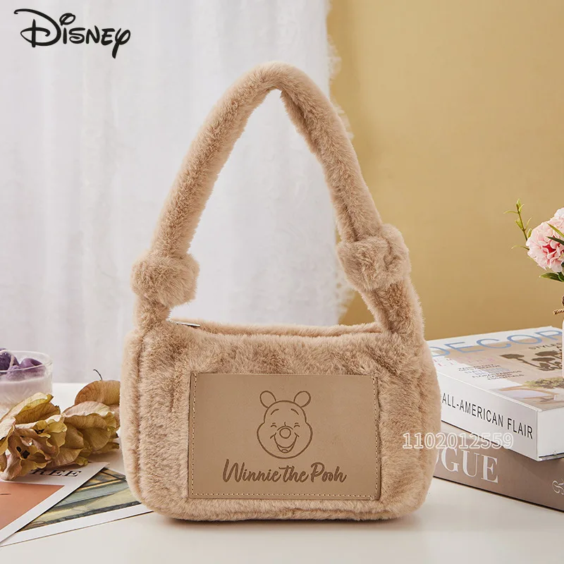 

Disney Winnie The Pooh New Mini Plush Handbag Luxury Brand Original Women's Plush Handbag Cartoon Cute Women's Shoulder Bag