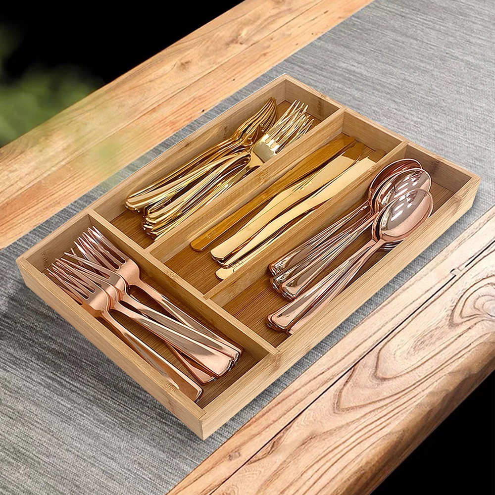 Bamboo Cutlery Divide Storage Trays Rack Neat Elegant Kitchen Drawer Organizer Home Accessories