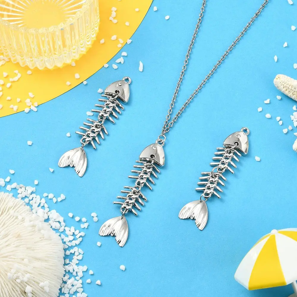 3pcs Silver Fish Bone Charms Articulated Movable Fish Skeleton Pendant Big Fishbones for DIY Necklace Earring Jewelry Making