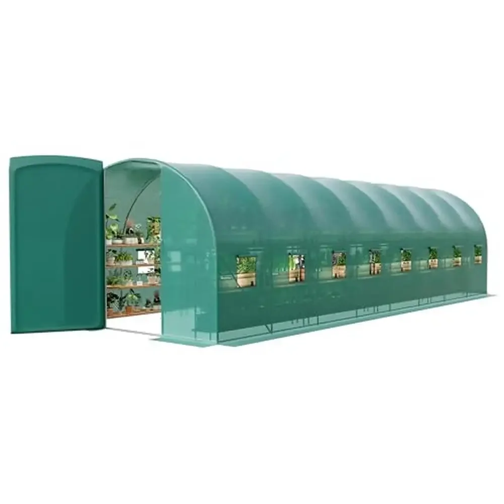 Greenhouse Tunnel 28x10x7.5ft Durable PE Cover Galvanized Steel Frame Doors & Windows Home Gardening Sanctuary Easy Assembly