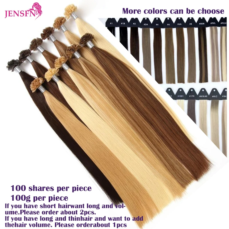 Jensfn Rechte Fusie Platte Punt Human Hair Extensions 16 "-26" Inch 1G/Strand 100 Stks/set Natuurlijke Hair Extensions Keratine Capsule