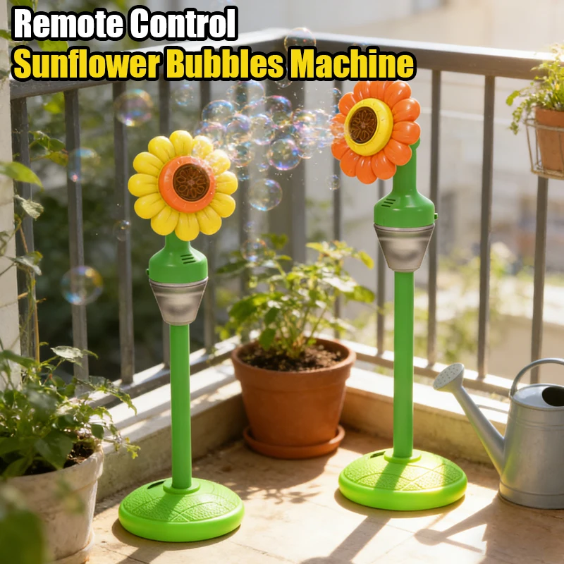 Remote Control Sunflower Bubbles Machine Party Games Electric Automatic Bubble Maker Sound Light Blowing Toy Children Toys Kids
