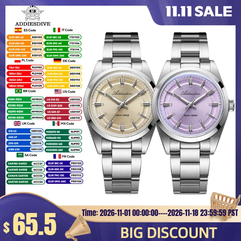 Watch Accessories - ADDIESDIVE 36mm Men‘s Watch VH31 10Bar