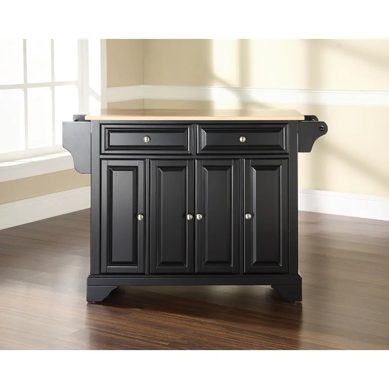 Lafayette Wood Top Rolling Kitchen Island Storage Cart Microwave Stand  Spice Rack  Black Beautiful Raised Panel Doors