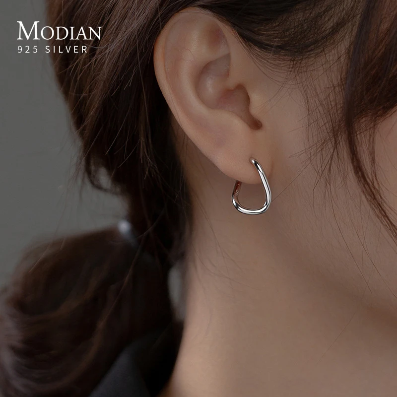 

Modian Real 925 Sterling Silver Trendy Geometric Line Stud Earrings Fashion Minimalist Ears Studs For Women Fine Jewelry Gift