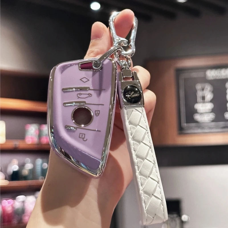 حافظة مفاتيح السيارة غطاء مفتاح حامل سلسلة المفاتيح الجلدية لسيارات BMW X1 X2 X3 X4 X5 غطاء مفتاح BM 1 Series 2 3 4 5 6 7 Series