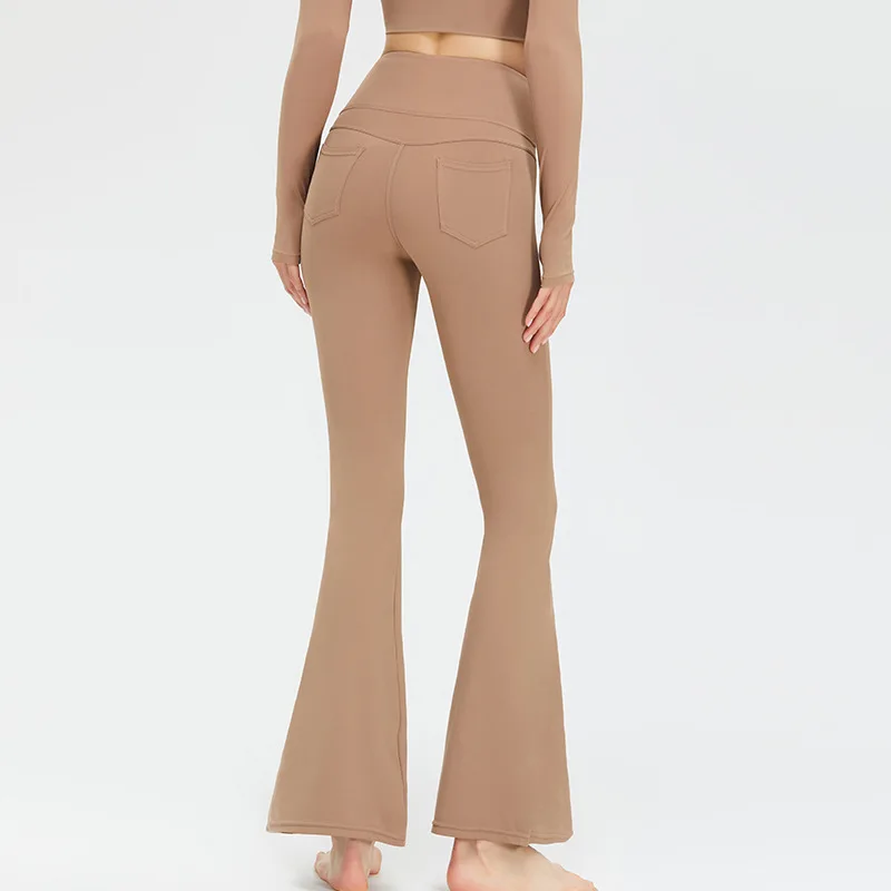 여성용 플레어 요가 바지 하이 웨이스트 부티 리프팅 배 컨트롤 통기성 빠른 드라이 운동 필라테스 피트니스 스포츠웨어 레깅스