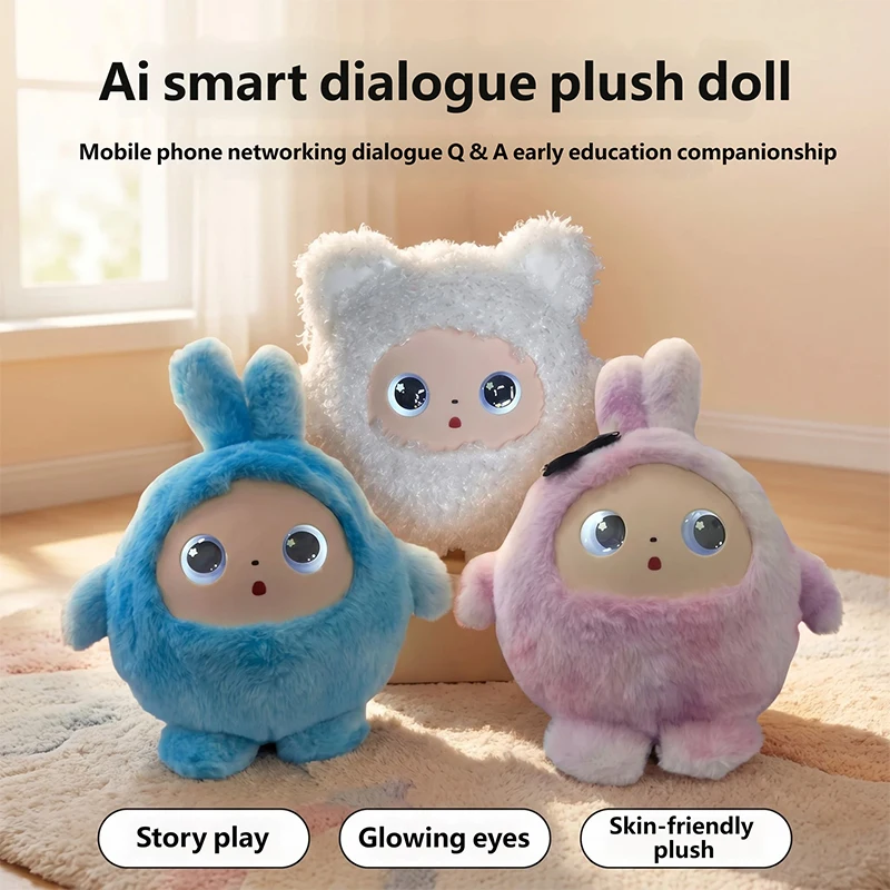 AI Smart Talking Plush Doll Interactive Voice Robot Glowing Eyes Story Telling Kids Early Educational Companion Toy