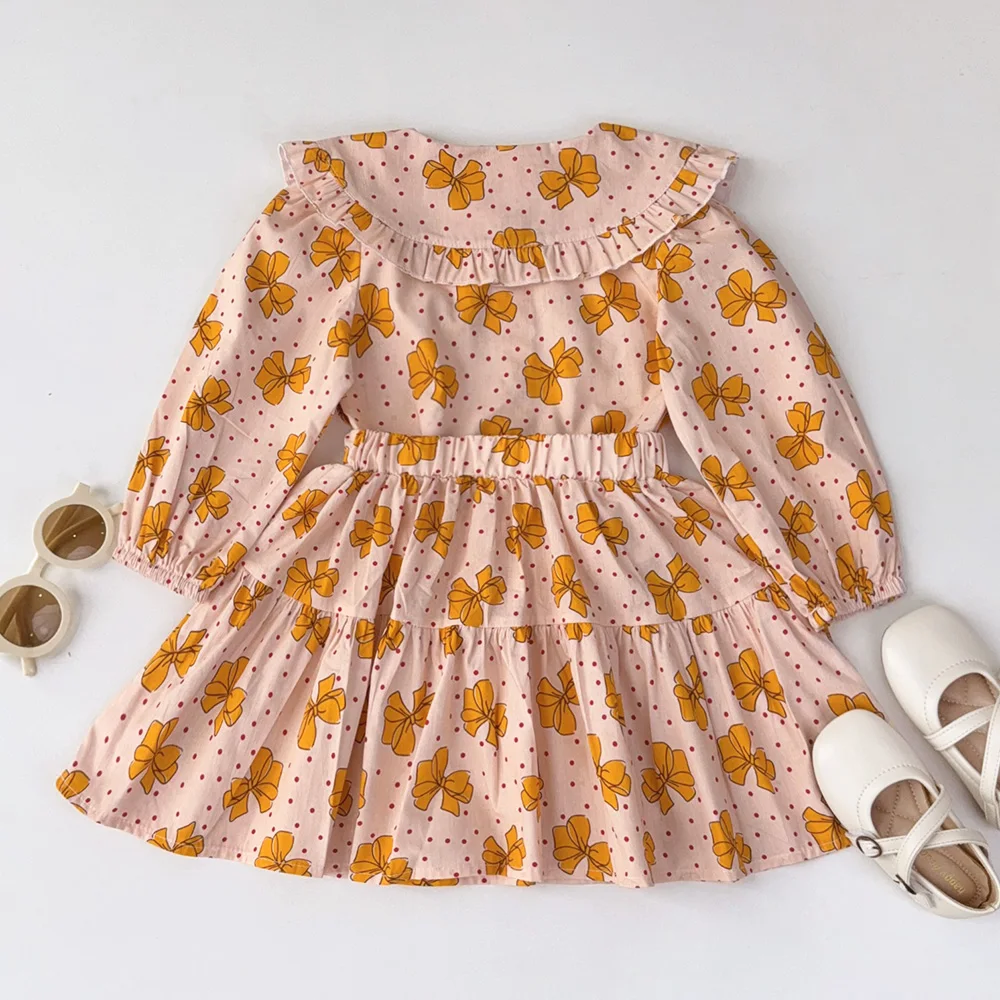 Frühling/Sommer Koreanische Version Kariertes Bedrucktes Kinderoutfit Mädchen Baumwollkleidung Herbst Langarm-Shirt Top+Kurzer Rock – Detail 9