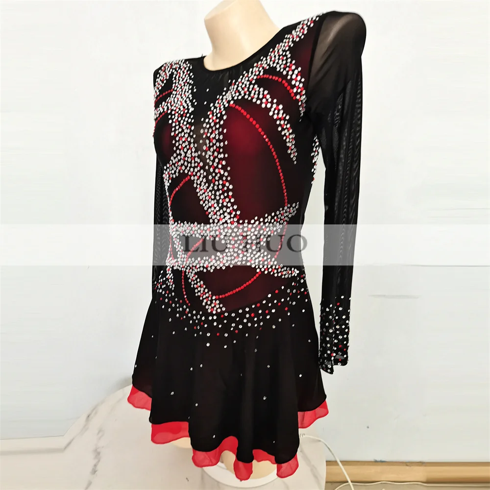 LIUHUO 女性 Aldult ティーンガールカスタマイズコスチュームパフォーマンス競技レオタードアイスフィギュアスケートドレスダンスブラックレッドローラー