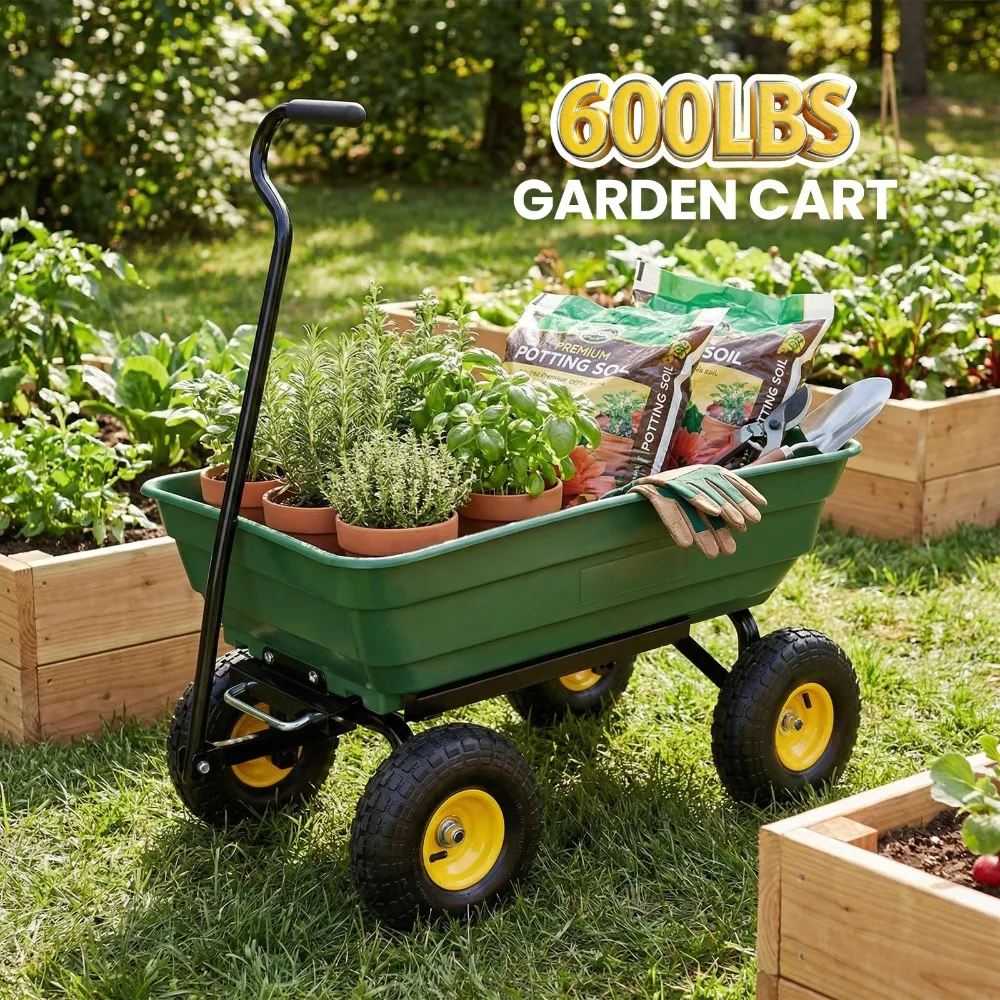 Garden Dump Cart Wagon 600 Lbs,Heavy Duty Yard Wheelbarrow