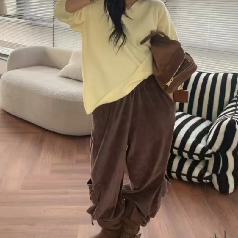 Pantaloni casual comodi a gamba larga da donna Autunno Inverno Nuovi pantaloni dimagranti Sle Chic con bootcut a vita alta Big Kets