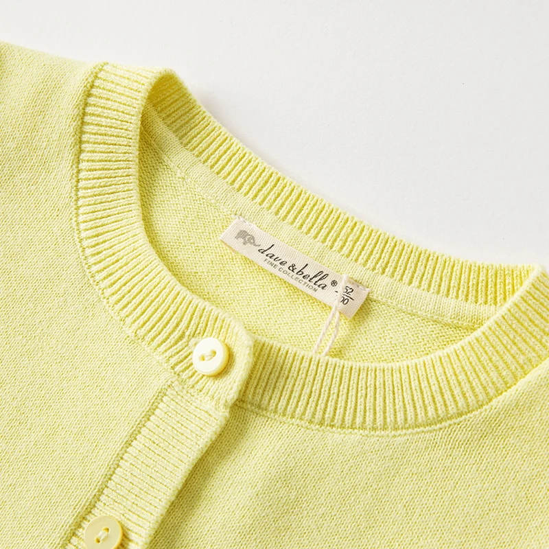 Dave Bella Baby Yellow Sweater Cardigan Spring 100% Cotton Coat Children's Top Baby Girls Clothes Jacket DB1230205