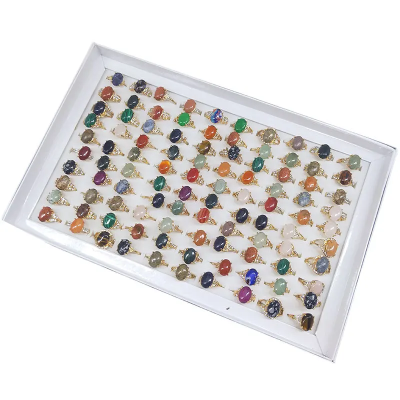 

50pcs mixed egg type natural stone ring jewelry outer stone hand jewelry Original stone mixed box free shipping