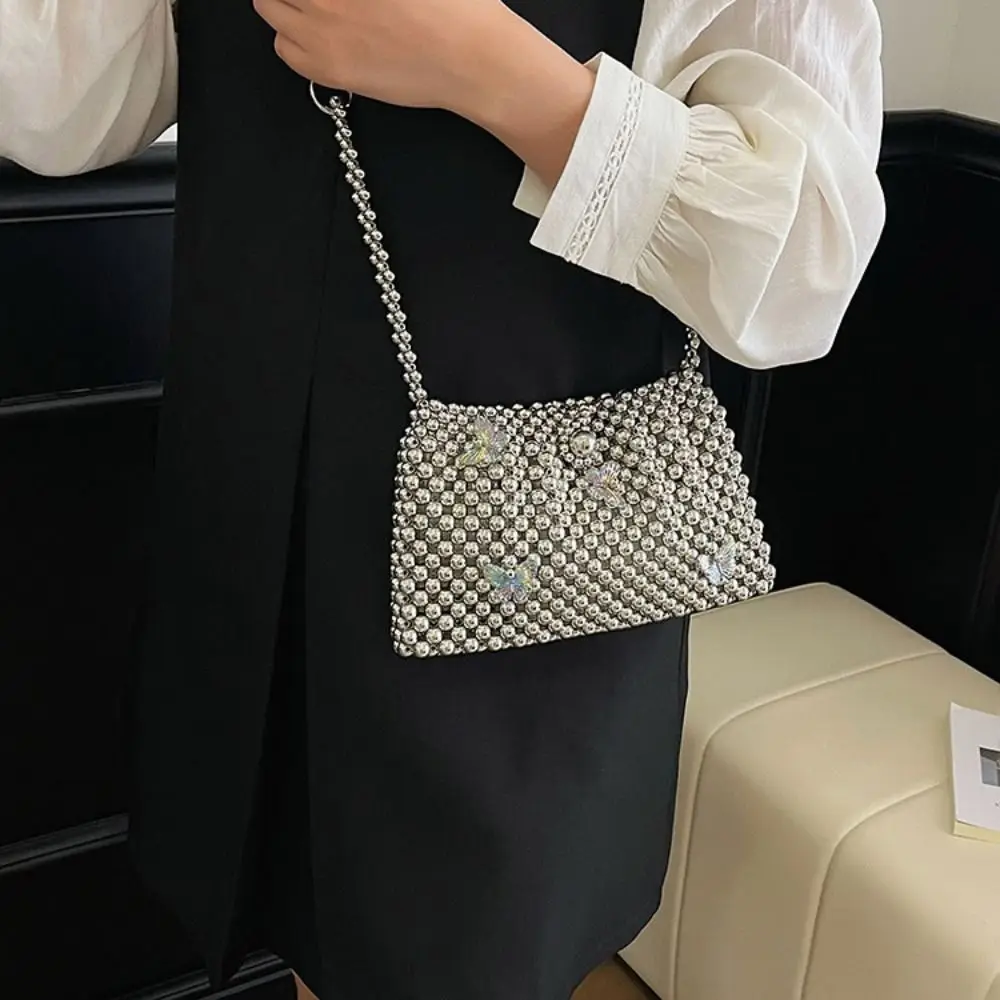 

Casual Butterfly Pearl Evening Bag Crossbody Bag Solid Color Beaded Clutch Bag Handmade Dinner Bag Banquet Bag Party