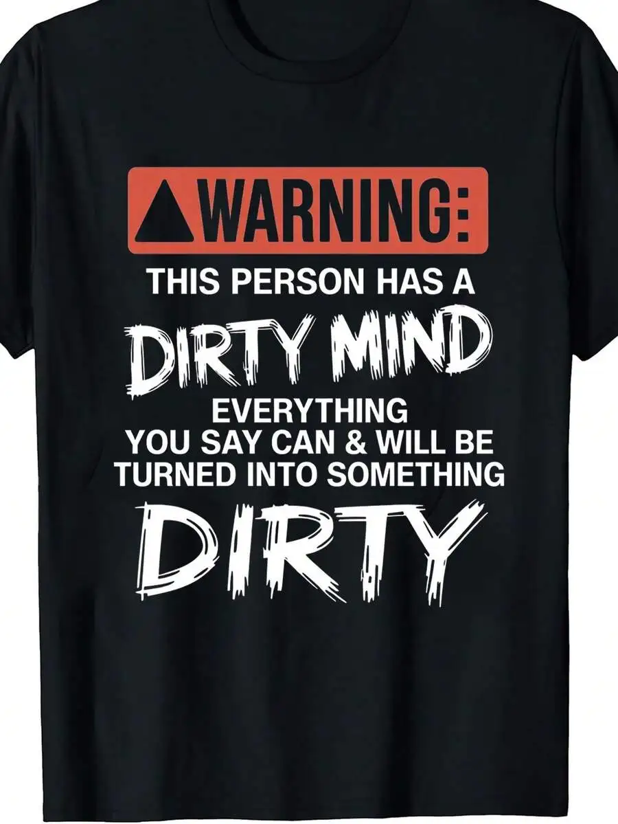 1pc Men's Warning Funny Text Print Black TShirt, Crew Neck, Casual Cotton Tee Medium Stretch Knit Fabric, Men's Regular Fit, Siz