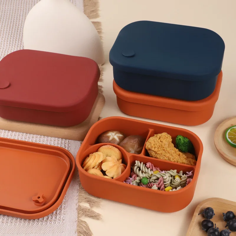 LMM Silicone Lunch Box Microwave Oven Heating Fresh-keeping Box Storage Box Grid Sealed Lunch Bento