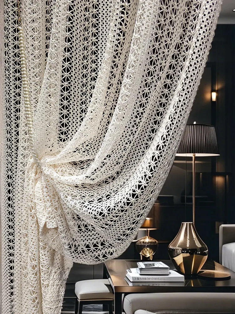 Luxury Vintage-style Lace French-style Sheer Curtains for Living Dining Room Bedroom New Style American White Tulle Window Decor