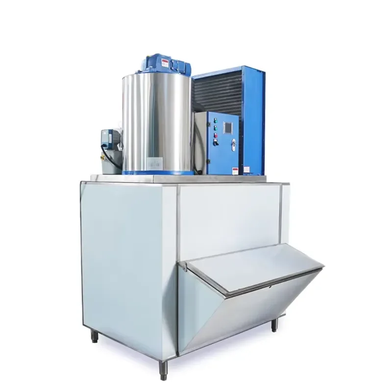 Automatic 1 Ton/24h Flake Ice Machine PLC Controlled Compressor Pump Commercial Use High Productivity for Seafood