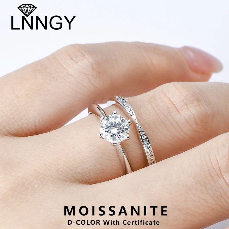 

Сертифицированный Lnngy 6,5 мм набор колец с муассанитом, стерлинговое серебро 925 пробы, обручальные кольца для женщин и девочек, обручальное кольцо, ювелирное изделие, подарок