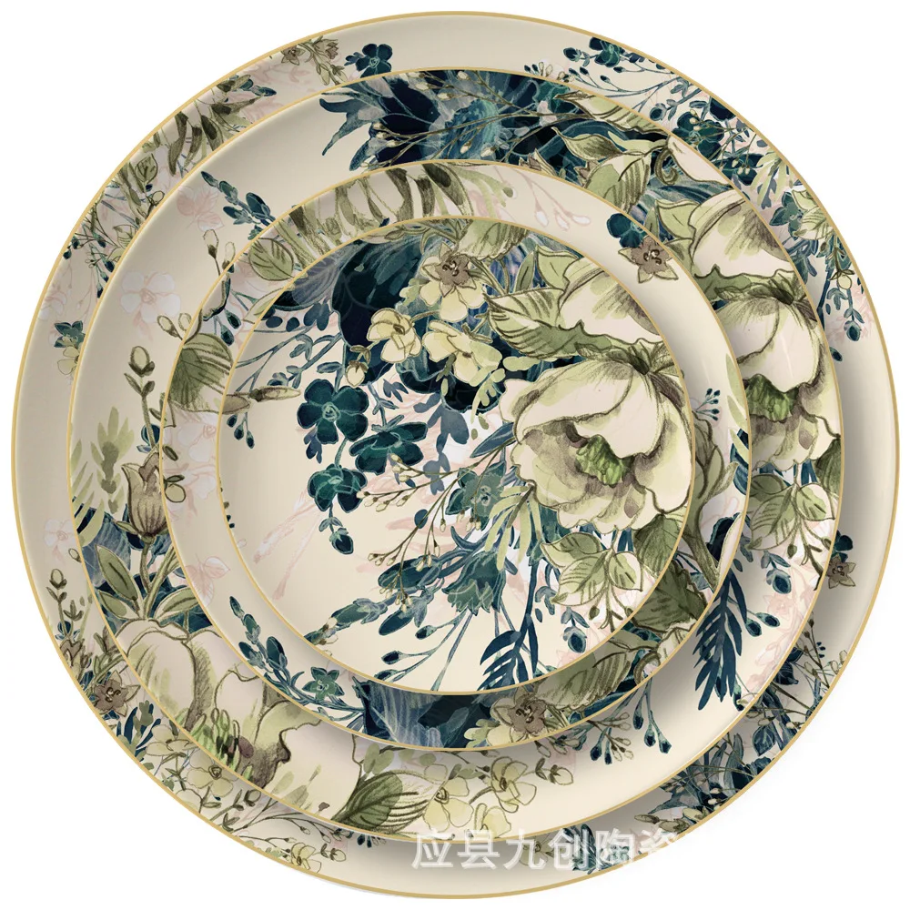 Chinese style creative retro flower plate Western  pasta  family dishes set  Restaurant